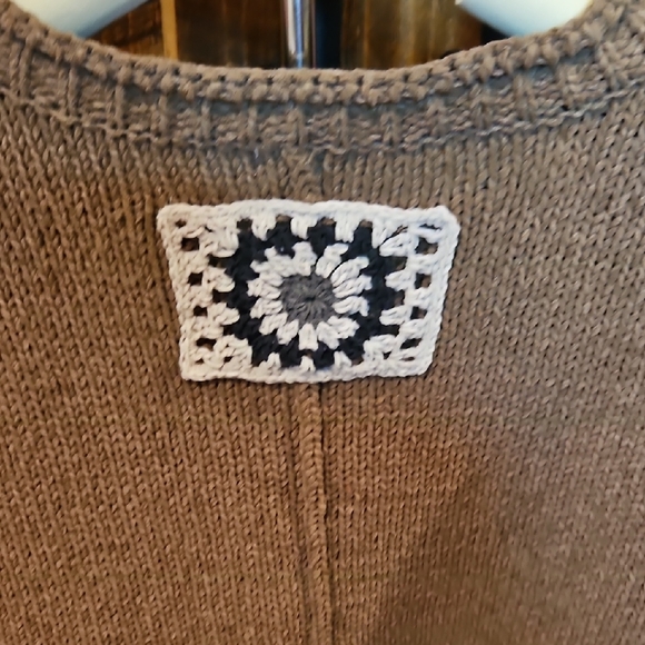 281 Neutral Brown Crewneck Sweater with Cream & Black Crochet Sleeves - Picture 6 of 8